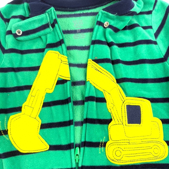 Just One You by Carter’s Boys 3T Green Striped Footed Sleeper with Excavator App - Picture 6 of 7
